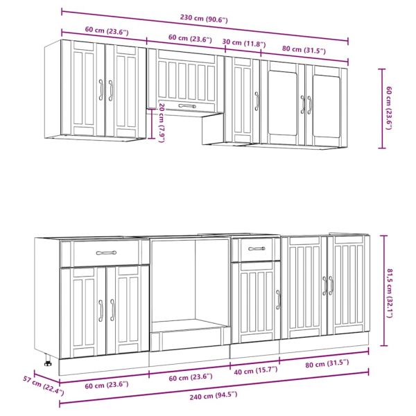 Комплект кухненски шкафове от 8 части Kalmar, инженерно дърво