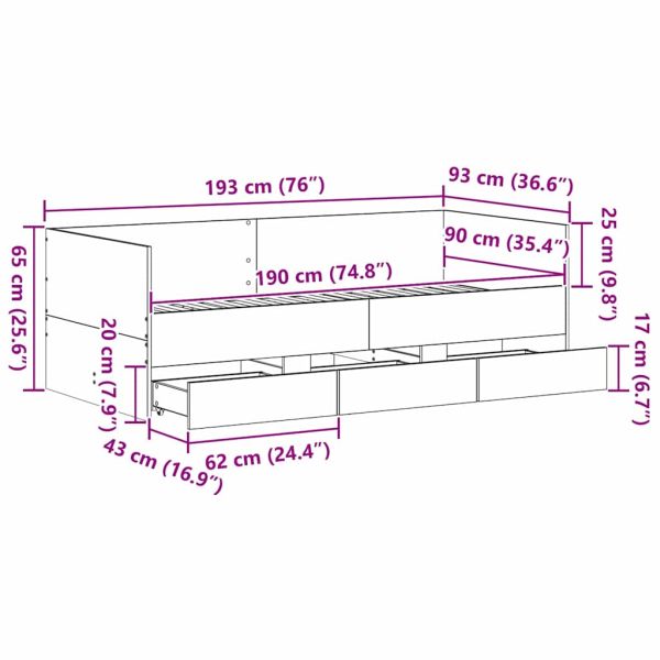 Легло-диван с таблото Дъб 90 x 190 cm Инженерно дърво