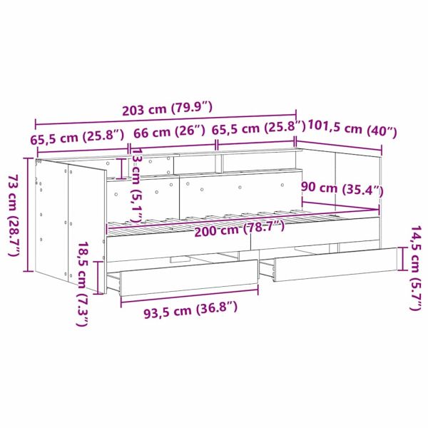 Легло-диван с таблото Дъб 90 x 200 cm Инженерно дърво