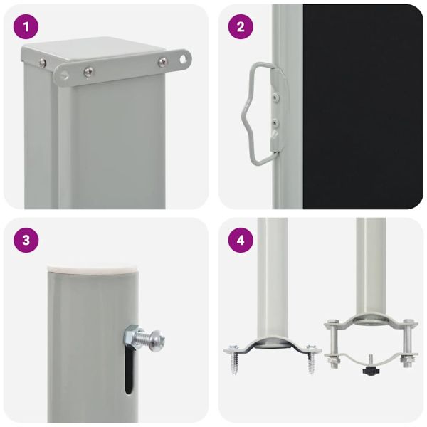 Прибираща се дворна странична тента, 80x300 см, черна