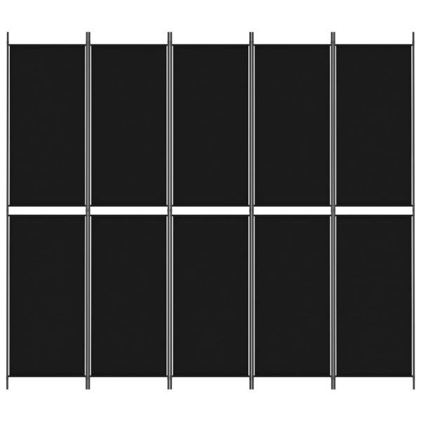 Параван за стая, 5 панела, черен, 250x220 см, текстил