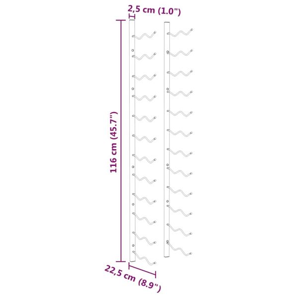 Стойка за вино за 24 бутилки, стенен монтаж, бяла, желязо