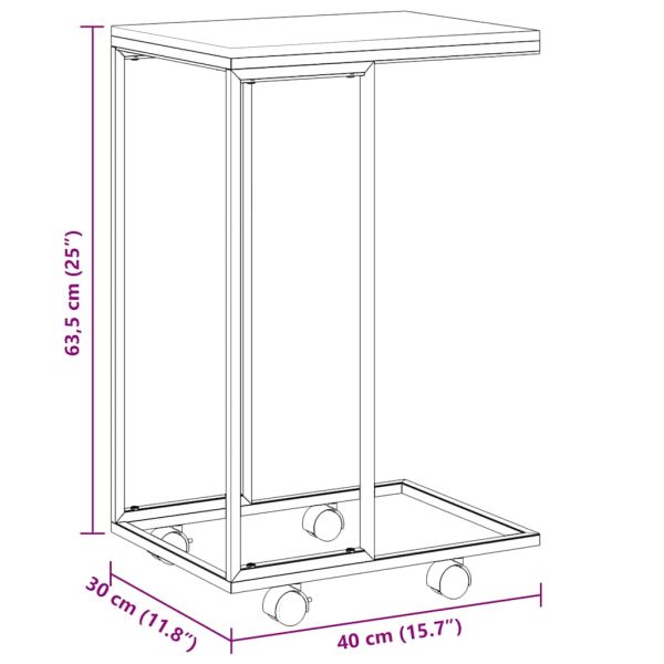 Помощна маса с колелца черна 40x30x63,5 см инженерно дърво