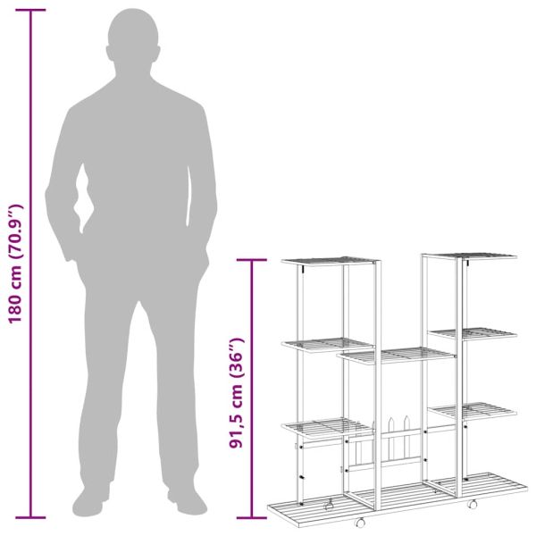 Стойка за цветя на колела 94,5x24,5x91,5 см черна желязо