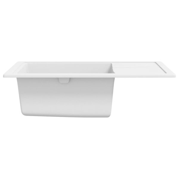 Кухненска мивка с преливник, овал, бяла, гранит