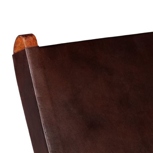 Сгъваем релакс стол, кафяв, естествена кожа