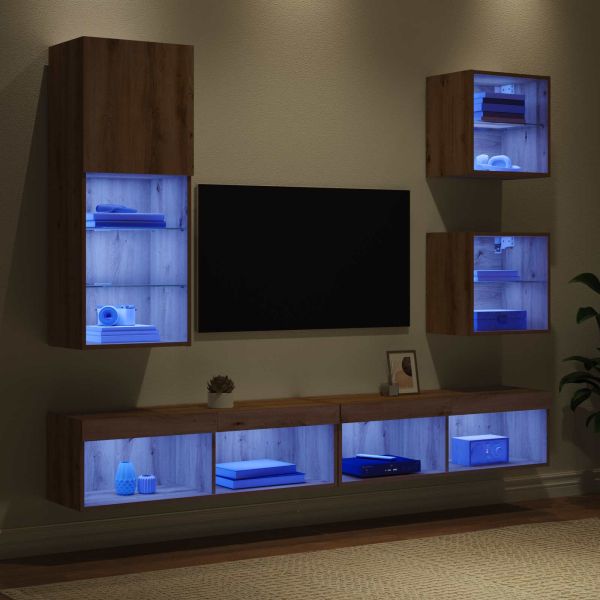 ТВ стенни единици с LED 5 бр. Дъб 100 x 30 x 30 cm