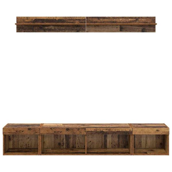 Комплект за стена на телевизор с LED 5 pcs Старо дърво