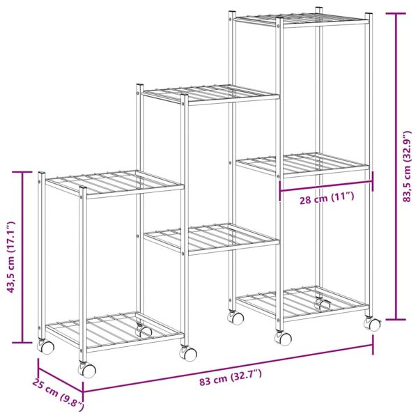Стойка за цветя на колела 83x25x83,5 см черна желязо
