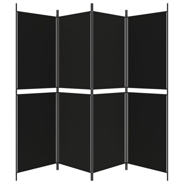 Параван за стая, 4 панела, черен, 200x180 cм, плат