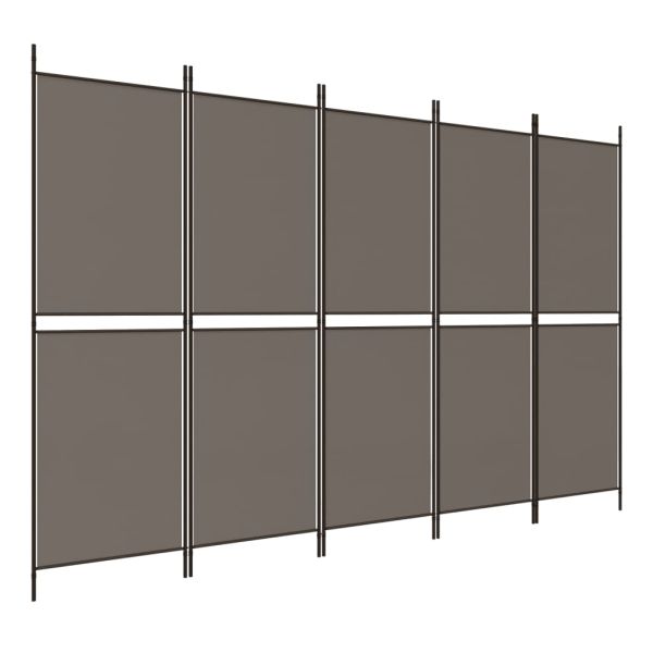 Параван за стая, 5 панела, антрацит, 250x200 cм, текстил