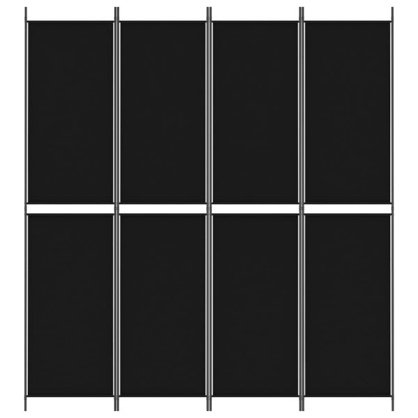 Параван за стая, 4 панела, черен, 200x220 cм, плат