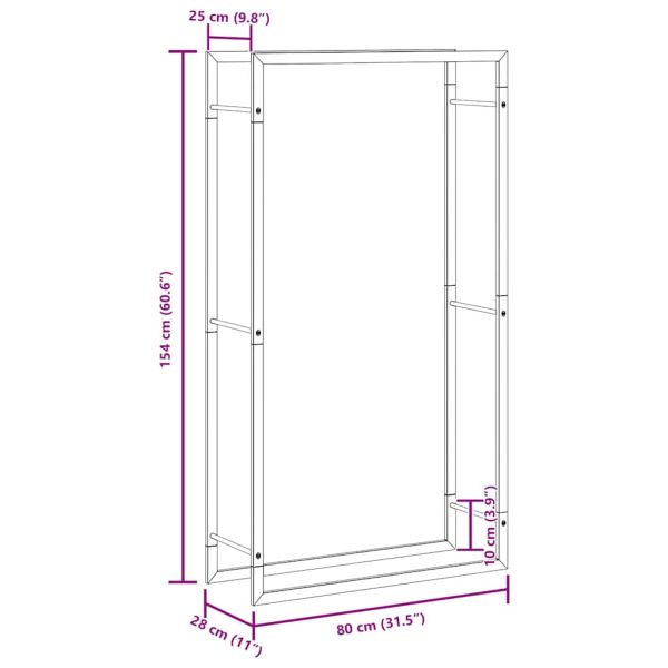 Стойка за дърва за огрев, матово черна, 80x28x154 см, стомана