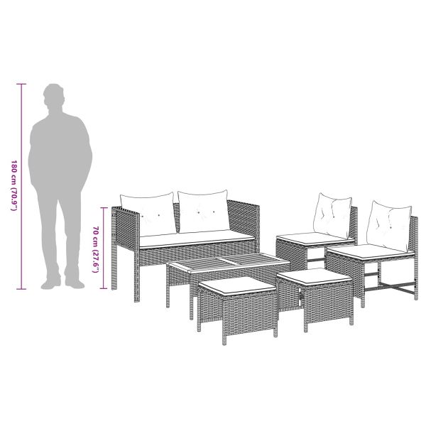 Градински Софа Комплект 6 pcs Сив и тъмен син полиратан