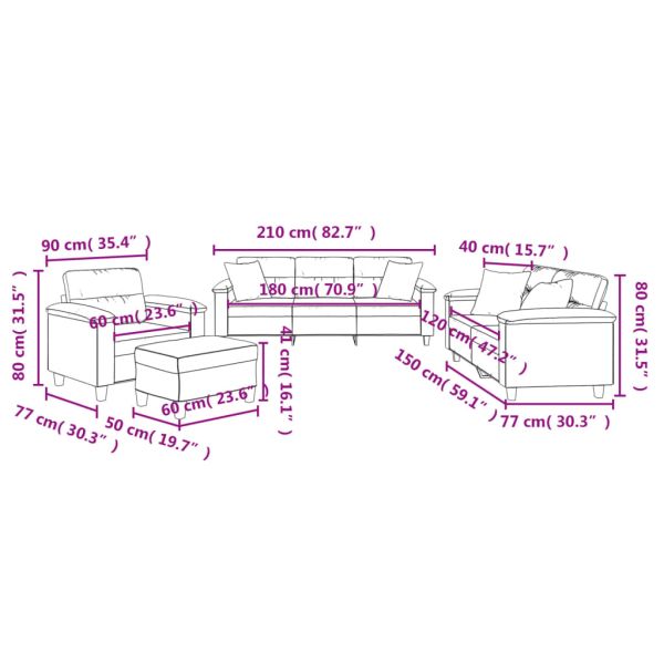 Комплект дивани 4 части с възглавници таупе плат микрофибър