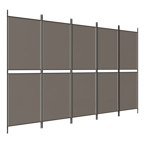 Параван за стая, 5 панела, антрацит, 250x180 cм, текстил