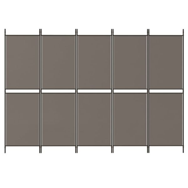 Параван за стая, 5 панела, антрацит, 250x180 cм, текстил