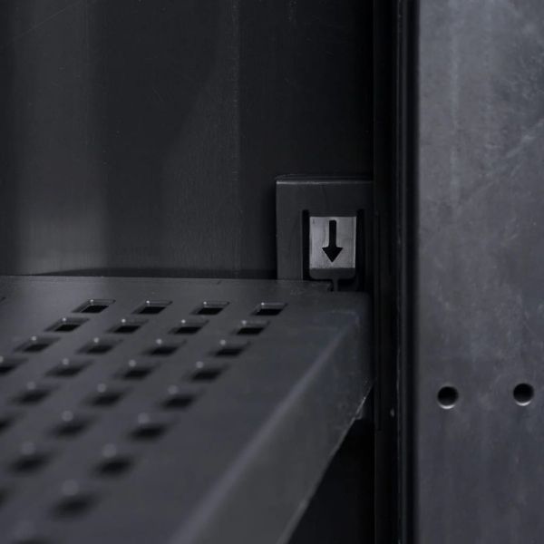 Градински шкаф за съхранение с 4 рафта, черно и сиво