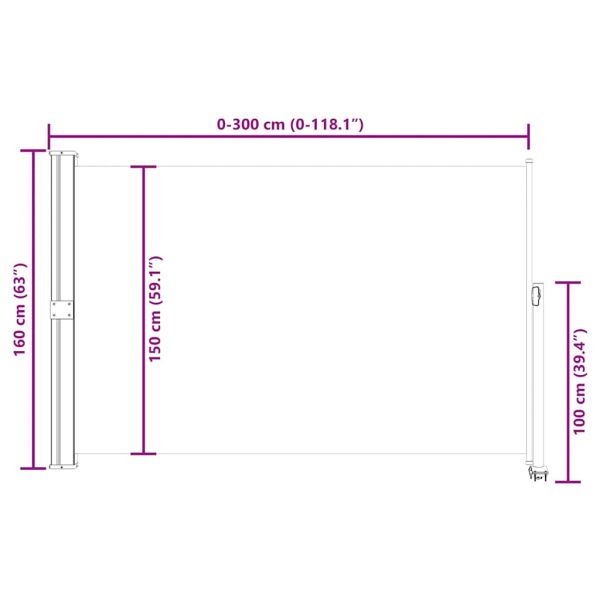 Прибираща се дворна странична тента, 160x300 см, червена