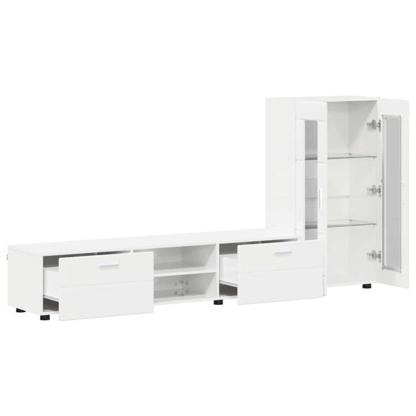 Комплект ТВ шкаф FLORIN 3 pcs Лъскаво бяло Инженерно дърво