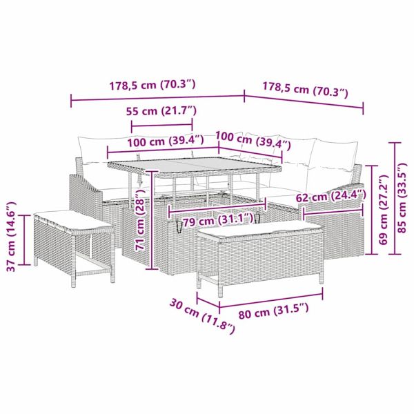 Градински Софа Комплект с възглавница 8 pcs Сив Полиратан