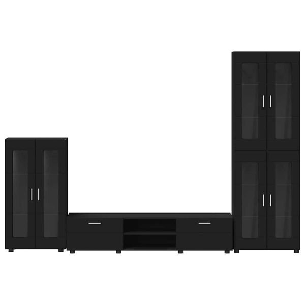 Комплект ТВ шкаф с чекмедже с рафт FLORIN Черно Инженерно дърво