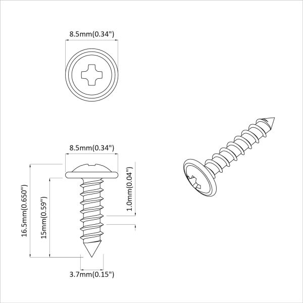 Винт 2 pcs Сребрист M4 x 16 мм Стомана