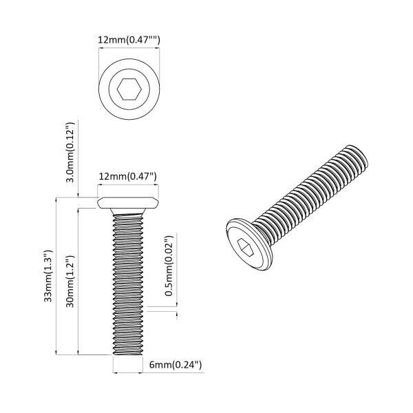Винт с глава 12 бр. Сребрист M6 x 30 mm Стомана