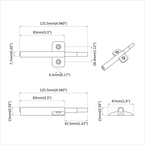 Мек близак 2 pcs Сив 125 x 47 x 15 мм ПП