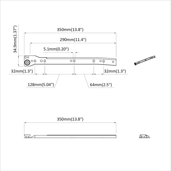 Плъзгач за чекмедже 2 pcs Бяло 350 мм Стомана