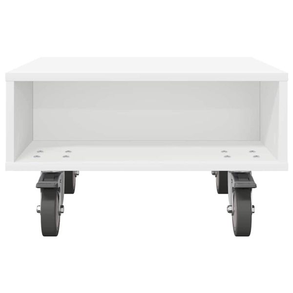 Странична маса с колела Бяло 50,5 x 50 x 30 см Инженерно дърво