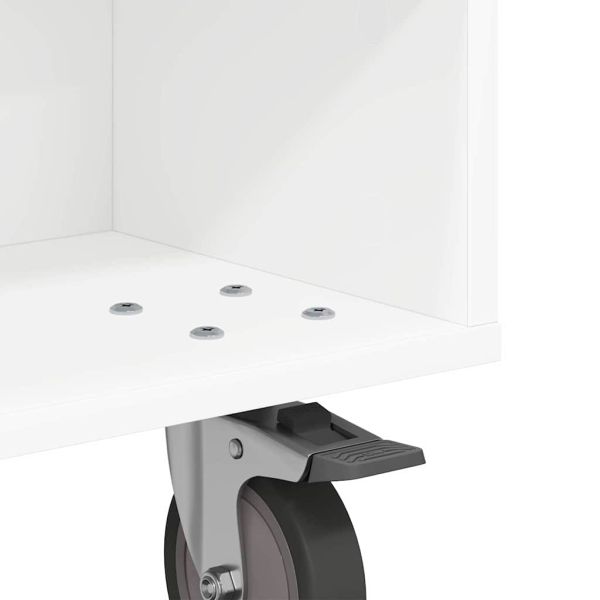 Странична маса с колела Бяло 50,5 x 50 x 30 см Инженерно дърво