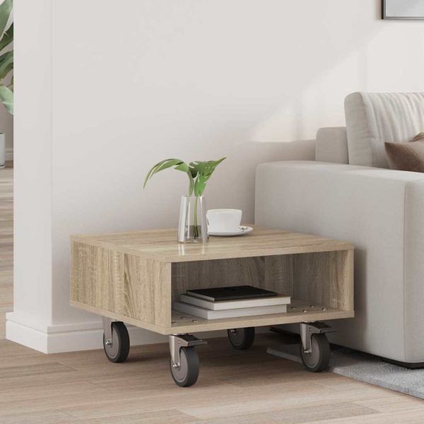 Странична маса с колела Сонома дъб 50,5 x 50 x 30 см