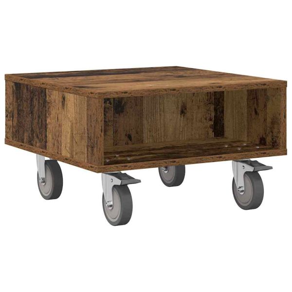 Странична маса с колела Старо дърво 50,5 x 50 x 30 см