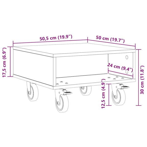 Странична маса с колела Дъб 50,5 x 50 x 30 см