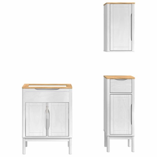 Комплект мебели за баня с чекмедже FLORO 3 pcs Бяло Солиден бор