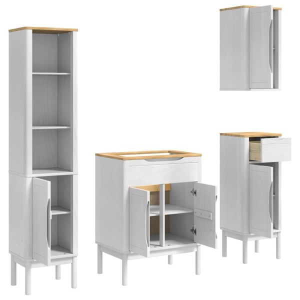 Комплект мебели за баня с чекмедже FLORO 4 pcs Бяло Солиден бор