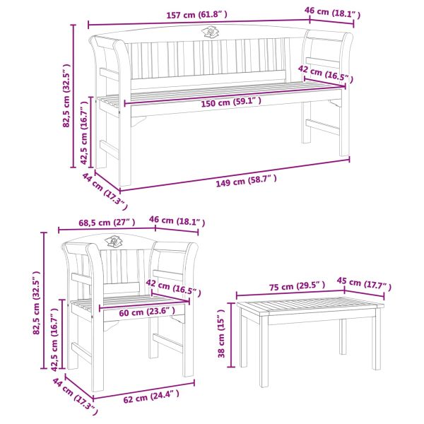 Комплект за лятна градина с рози 4 pcs Солидно акациево дърво