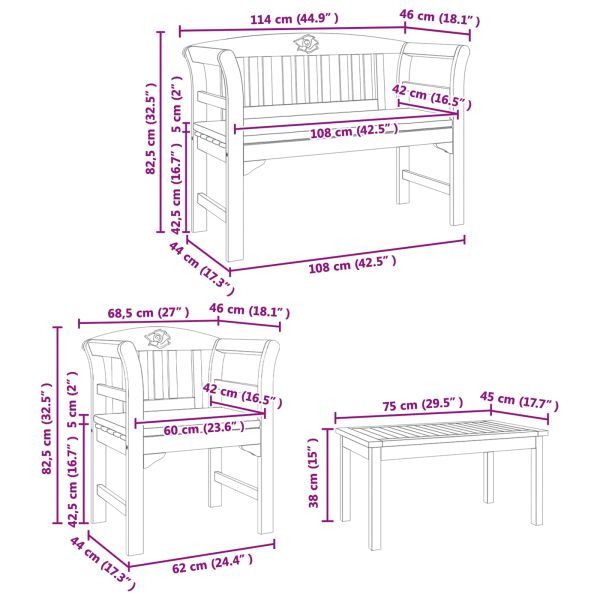 Комплект за лятна градина с рози 4 pcs Солидно акациево дърво