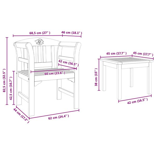 Комплект за лятна градина с рози 3 pcs Солидно акациево дърво