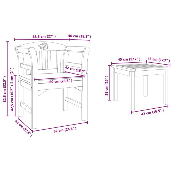 Комплект за лятна градина с рози 3 pcs Солидно акациево дърво