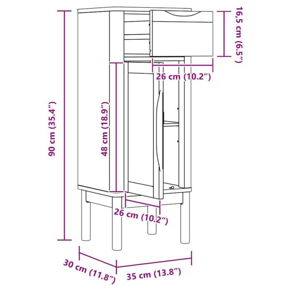 Шкаф за баня FLORO Кафяво с восъчно покритие 35 x 30 x 90 cm