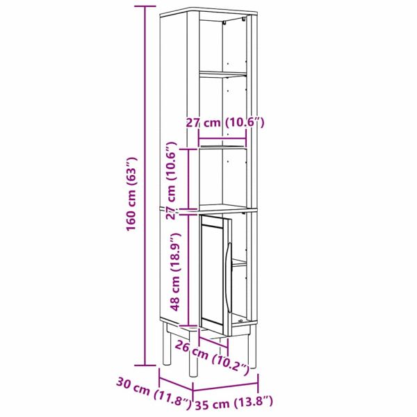 Висок шкаф за баня FLORO Бяло 35 х 30 х 160 см Солиден бор