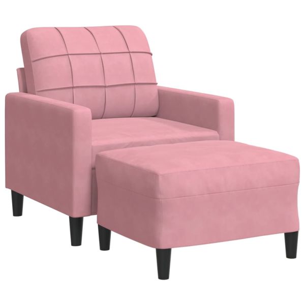 Кресло с табуретка, розово, 60 см, кадифе