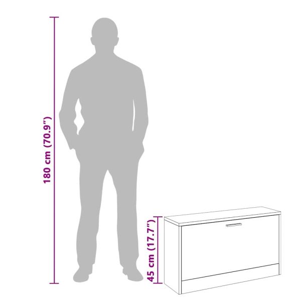 Шкаф за съхранение на обувки пейка, дъб, 80x24x45 cм