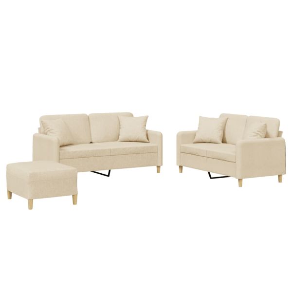 Комплект дивани 3 части с възглавници кремав текстил