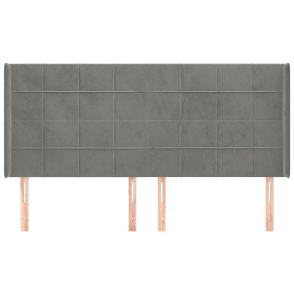 Горна табла за легло с уши, светлосива,203x16x118/128см, кадифе