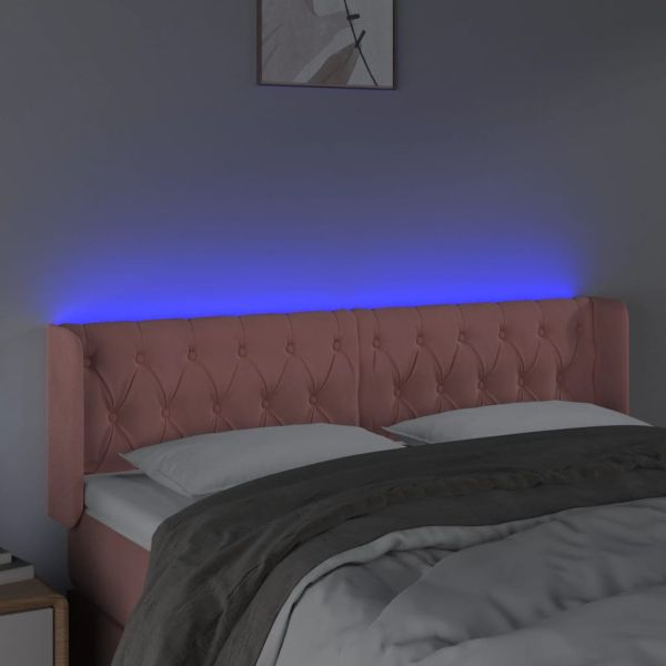 LED горна табла за легло, розова, 147x16x78/88 см, кадифе