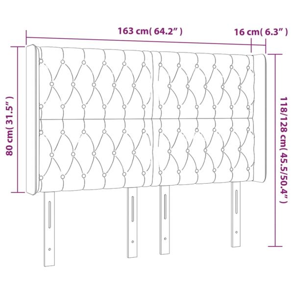 LED горна табла за легло, таупе, 163x16x118/128 см, плат