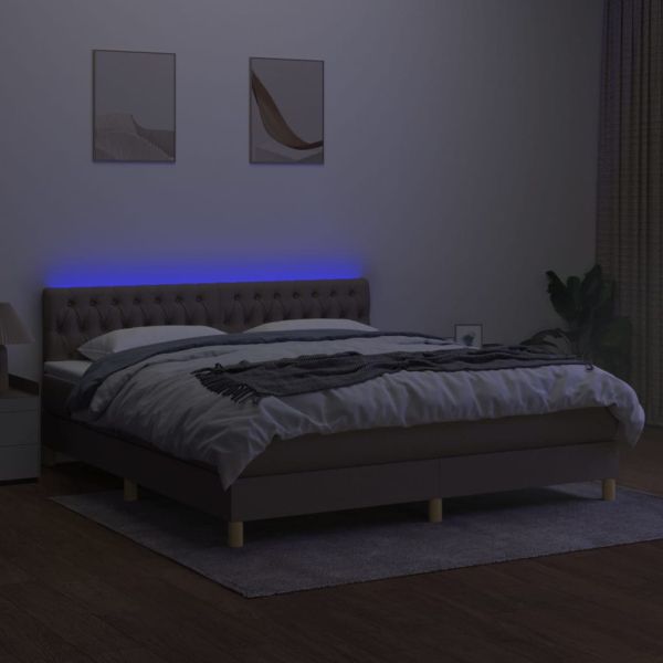 Боксспринг легло с матрак и LED, таупе, 160x200 см, плат